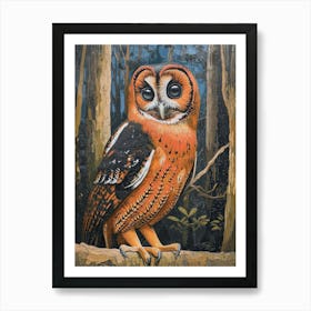 African Wood Owl Relief Illustration 3 Art Print