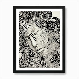 Swirl Hair Serene Face 3 Art Print