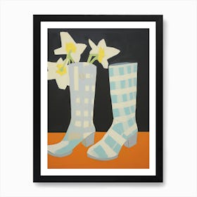 Painting Of Cowboy Boots With Daffodils, Pop Art Style 2 Art Print