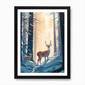 Winter Deer 2 Illustration Art Print