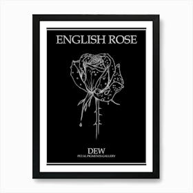 English Rose Dew Line Drawing 3 Poster Inverted Art Print