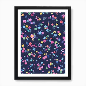 Ditsy Flowers Navy Art Print