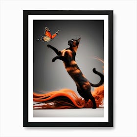 Cat With Butterfly Art Print