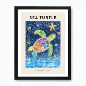 Sea Turtle At Night Crayon Poster 1 Art Print