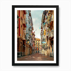 Historic Street With Colorful Buildings In Bilbao Old City, Spain Art Print