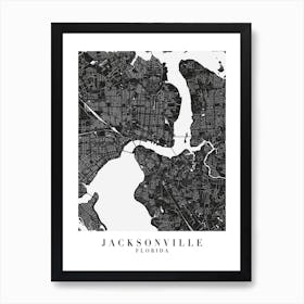 Jacksonville Florida Minimal Black Mono Street Map  Art Print