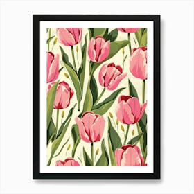 Pink Tulips Seamless Pattern Art Print