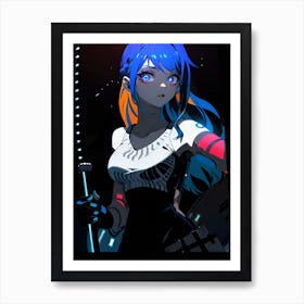 Blue Hair Anime Girl Art Print
