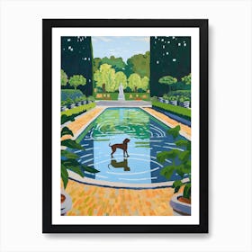 Painting Of A Dog In Versailles Gardens, France In The Style Of Matisse 03 Art Print