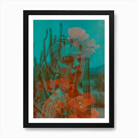 Cactus Flowers woman portrait Art Print