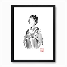 Geisha Drinking Art Print