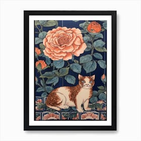 Rose With A Cat 2 William Morris Style Art Print