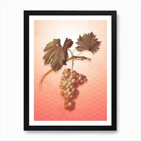 Grape Vine Vintage Botanical in Peach Fuzz Hishi Diamond Pattern n.0107 Art Print