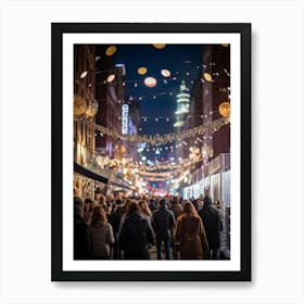 Banner At A Lively New Years Eve Party Drapes Elegantly Across A Bustling Street Strands Of Shiny (3) Art Print