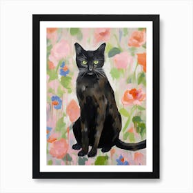 A Black Cat Painting, Impressionist Painting 4 Art Print