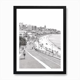 View Of Sydney, Australia Line Art Black And White 3 Art Print