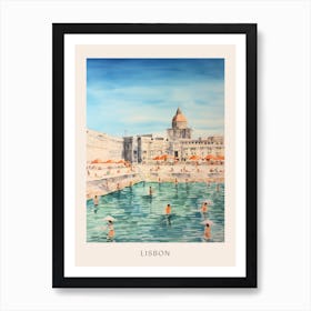 Swimming In Lisbon Portugal Watercolour Poster Art Print