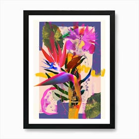 Bird Of Paradise 1 Neon Flower Collage Art Print