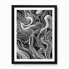 Wavy Sketch In Black And White Line Art 23 Art Print