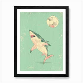 Shark Playing Football Pastel Aqua Art Print