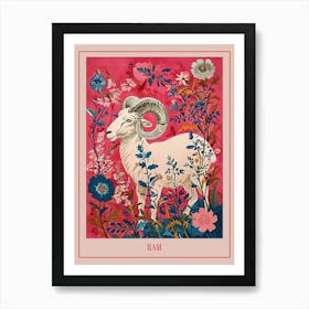 Floral Animal Painting Ram 1 Poster Art Print