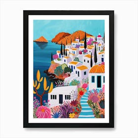 Kitsch Colourful Mykonos 3 Art Print