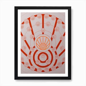 Geometric Abstract Glyph Circle Array in Tomato Red n.0285 Art Print