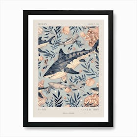 Pastel Blue Whale Shark Watercolour Seascape Pattern 1 Poster Art Print