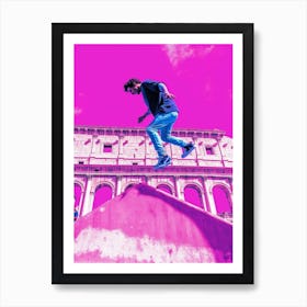 Skateboarding In Rome, Italy Futuristic 1 Art Print