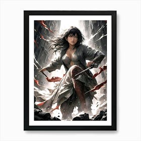 Anime - Gorgeous Girl wielding a Steel Sword Art Print