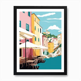 Cinque Terre, Italy, Flat Pastels Tones Illustration 3 Art Print