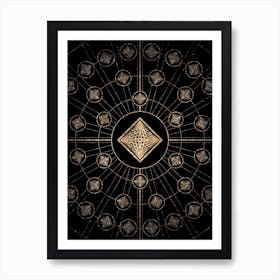 Geometric Glyph Radial Array in Glitter Gold on Black n.0293 Art Print