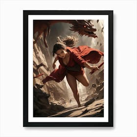 Anime - Gorgeous girl running chased by dragons. Poster