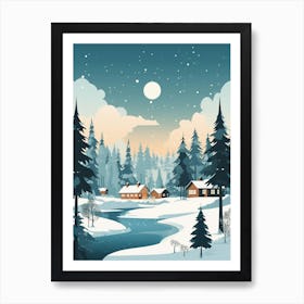 Winter Travel Night Illustration Rovaniemi Finland Art Print