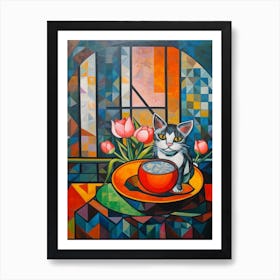 Lotus With A Cat1 Cubism Picasso Style Art Print