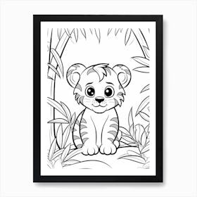 Line Art Jungle Animal Tiger 4 Art Print