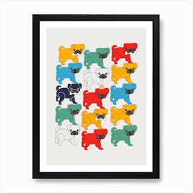 Colorful Pugs Art Print