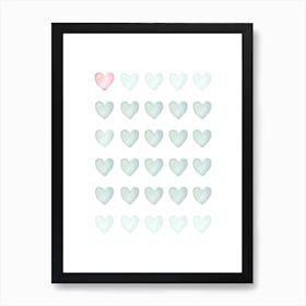 Hearts Mint Green Blush Pink Art Print