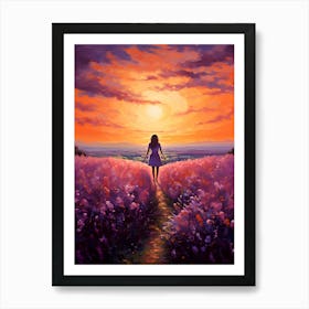 Sunset In The Lavender Field Art Print