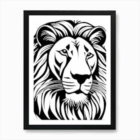 Lion Linocut Sketch Black And White art, animal art, 144 Art Print