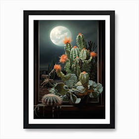 Moon Cactus On A Window  1 Art Print