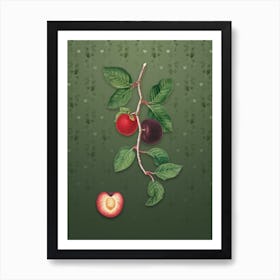 Vintage Apricot Botanical on Lunar Green Pattern n.0014 Art Print