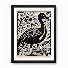 B&W Bird Linocut Goose 1 Art Print