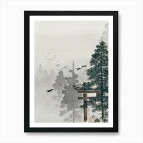 Flock Of Birds And A Torii Gate In A Pine Tree Forest (1877 1945), Ohara Koson Art Print