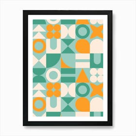 Citrus Mint Mid Century Retro Geometric Shapes Art Print