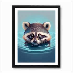 Swimming Raccoon With Ripples And Bubbles Art Print