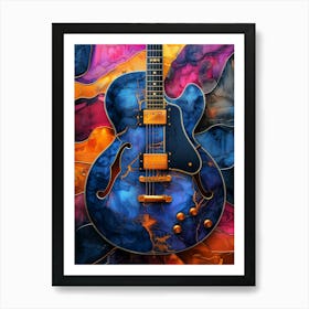 Blue Electric Guitar music art Art Print