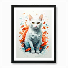 Cat With Fishes Art Print