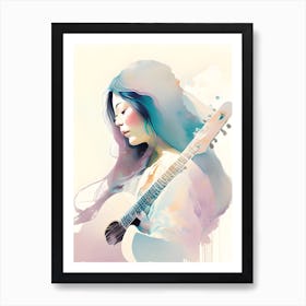 Womanwatercolorguitar Art Print