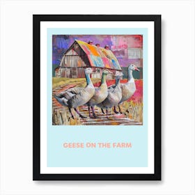 Geese On The Farm Patchwork Collage Poster 2 Art Print